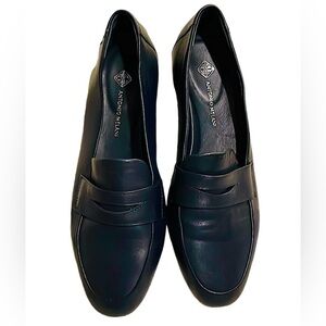 Navy penny loafers